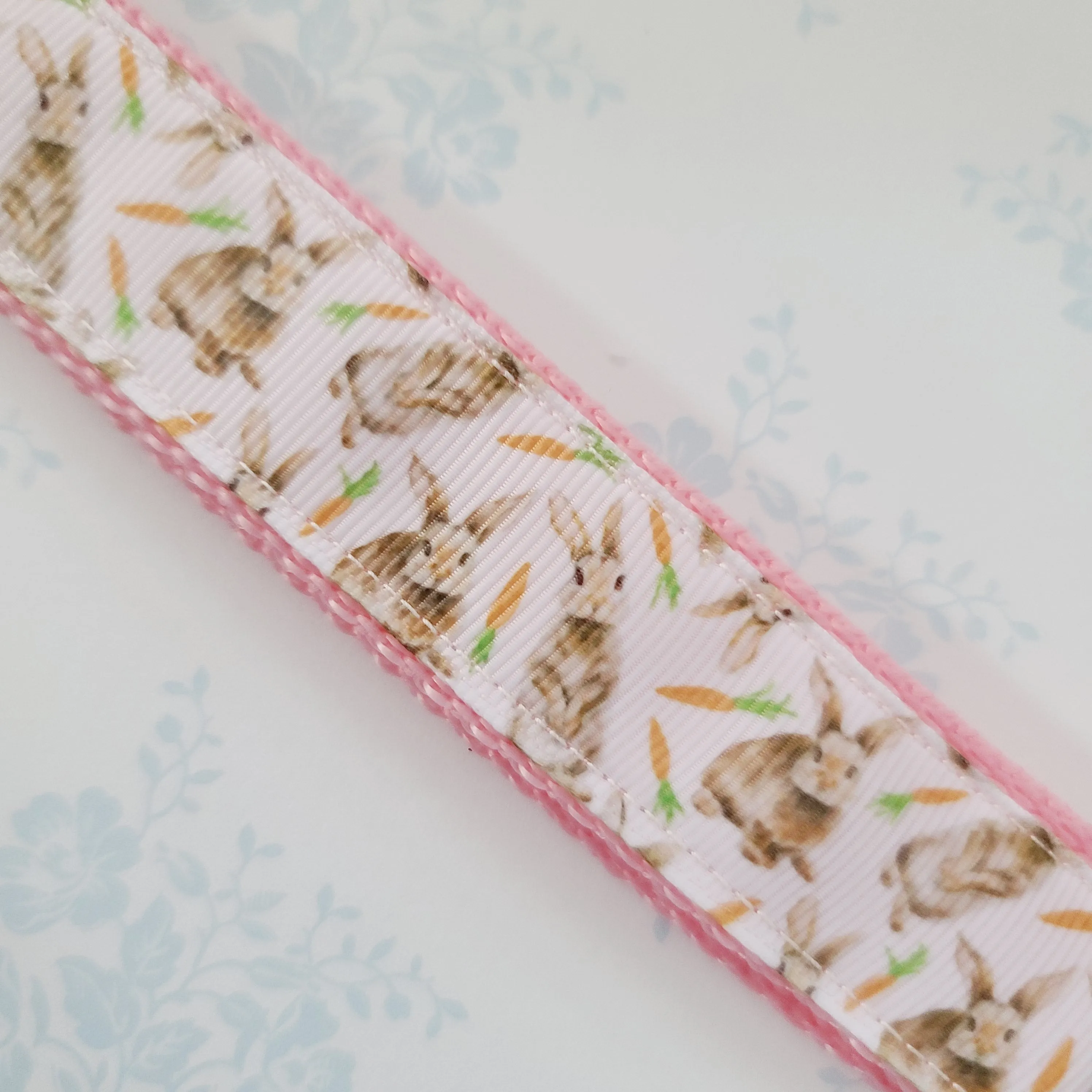 Bunnies with Carrots on White Key Fob Wristlet on Silver or Rainbow
