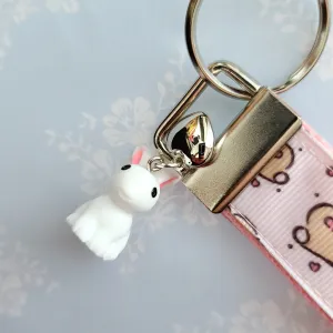 Bunnies with Hearts on Silver Key Chain Fob with Rose Charm