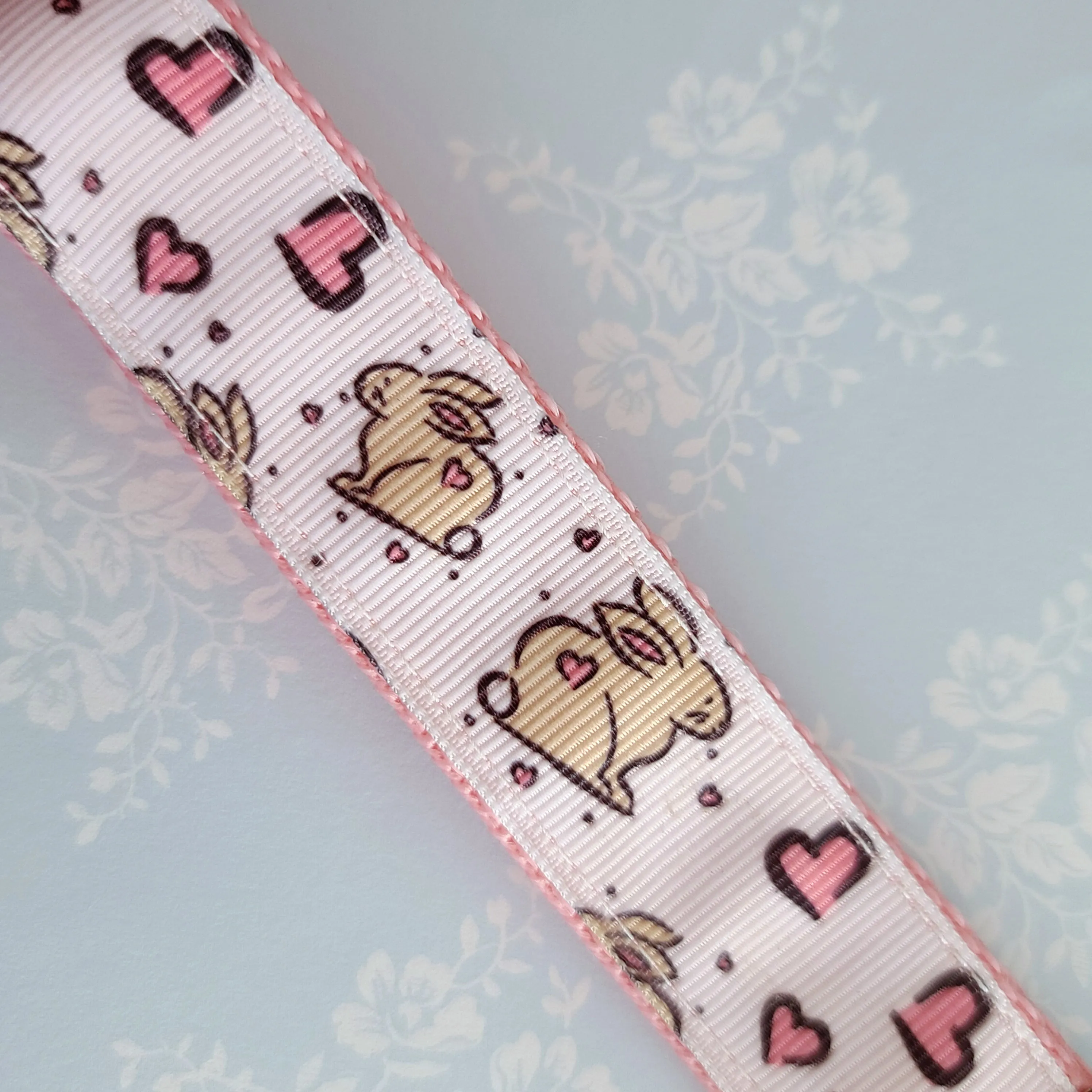 Bunnies with Hearts on Silver Key Chain Fob with Rose Charm