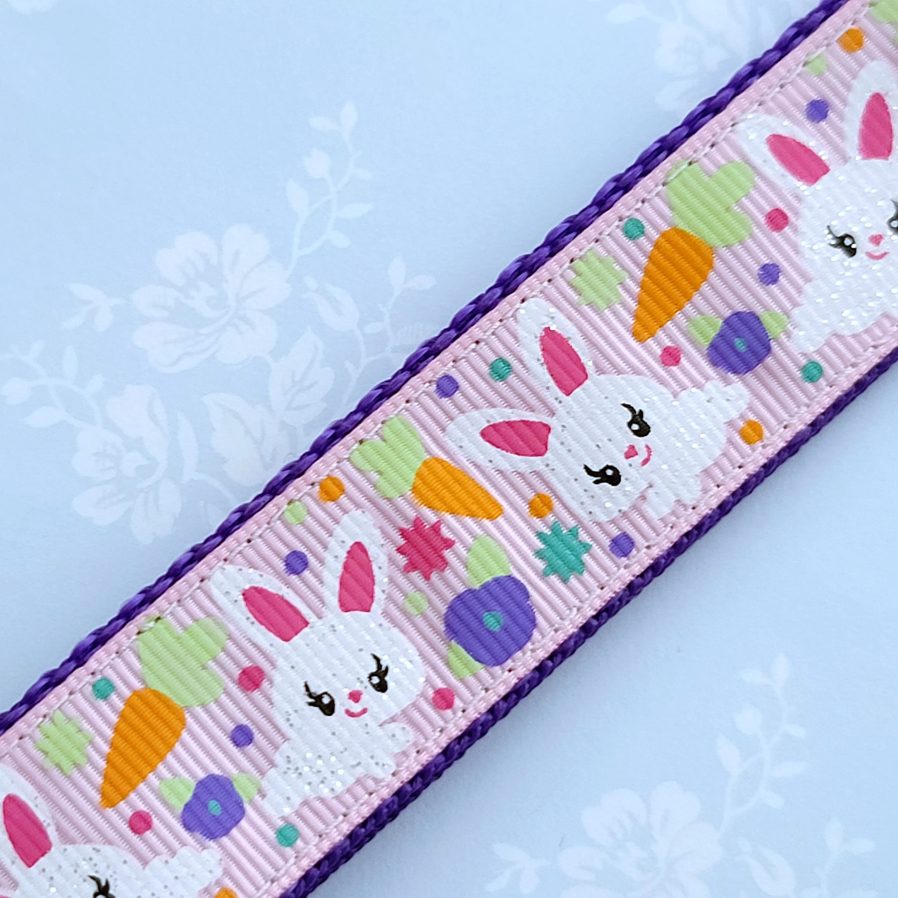 Bunny Flowers & Carrots Glittery Key Chain Fob on Gold with Bunny Charm