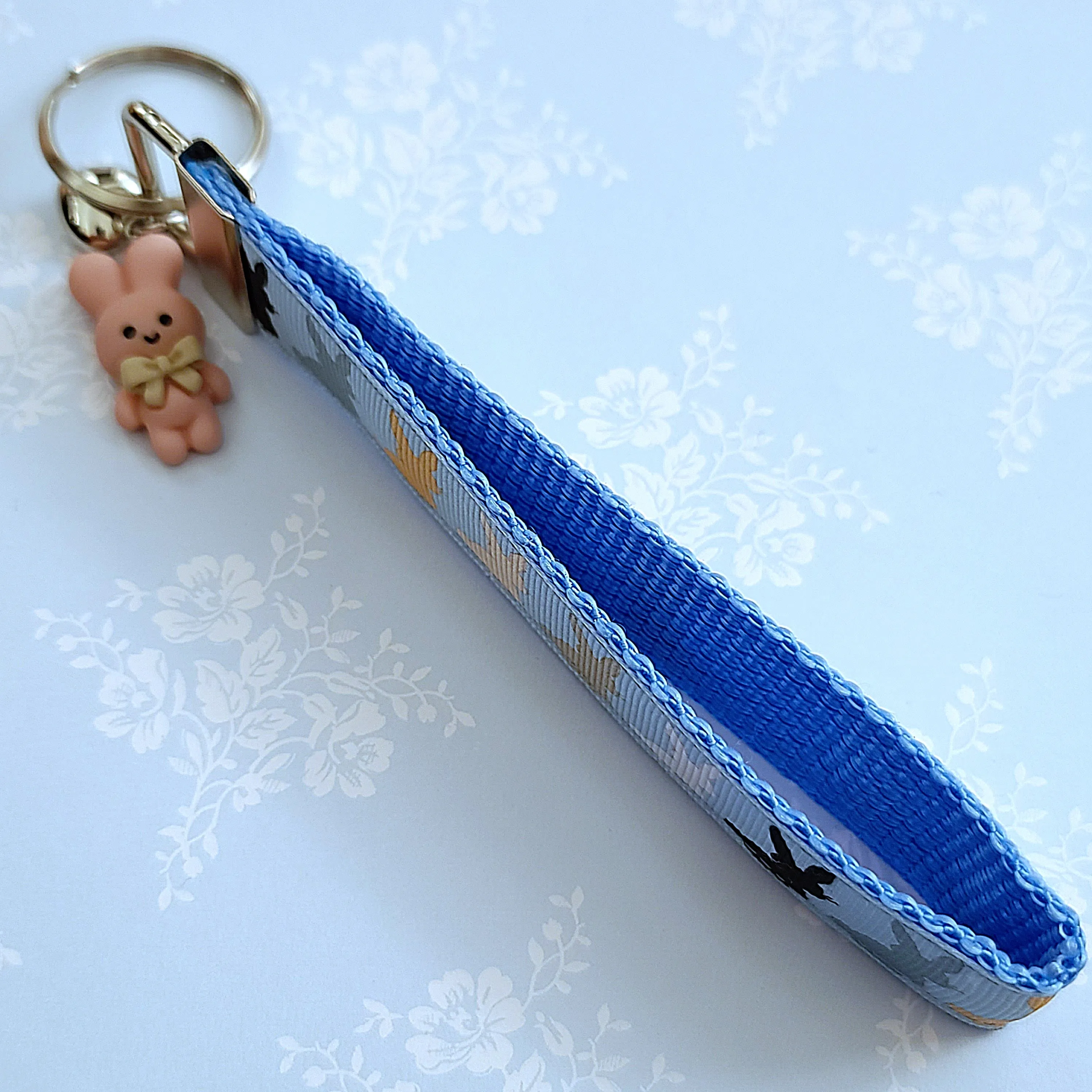 Bunny Shadows Hopping Along Key Chain Fob with Bunny Charm