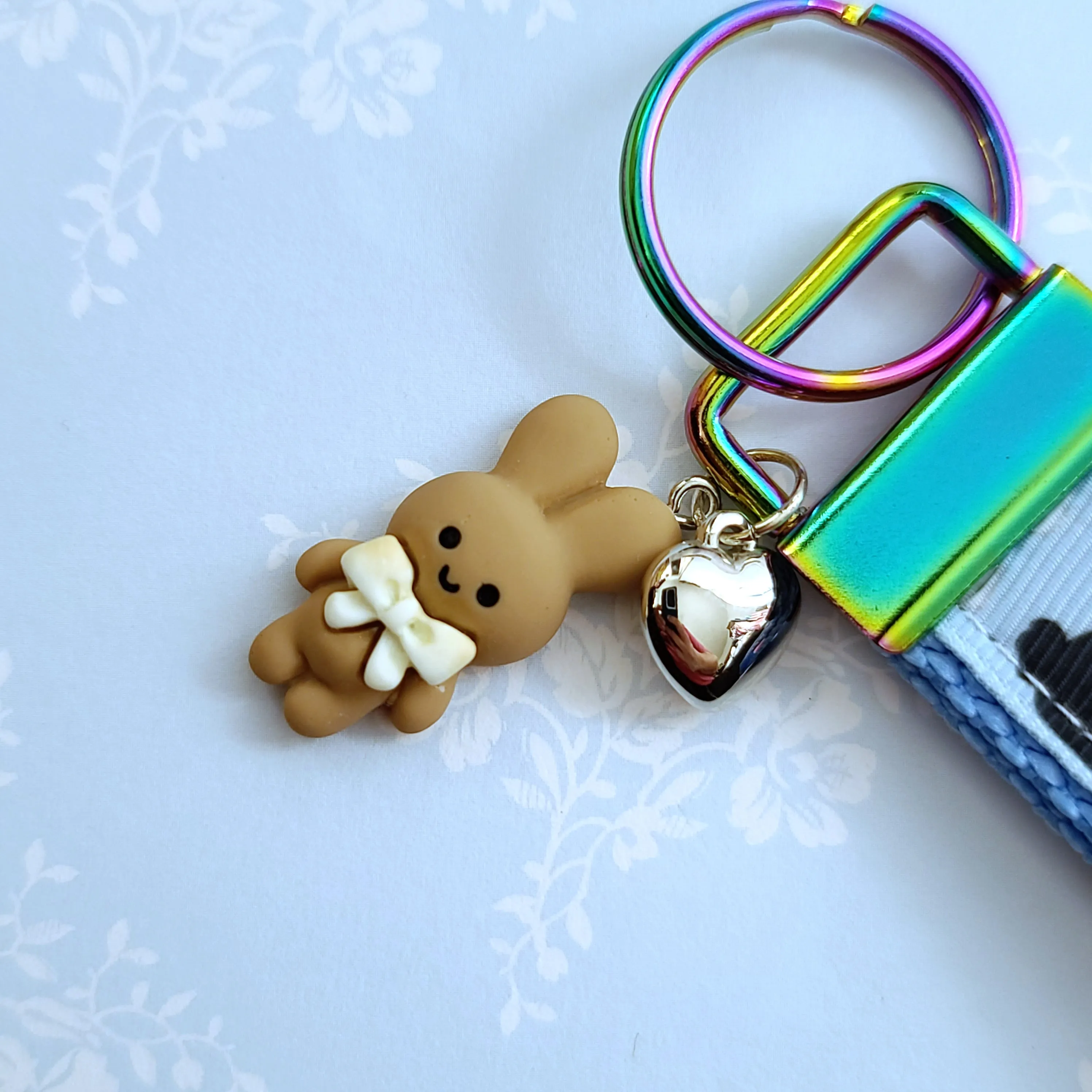 Bunny Shadows Hopping Along Key Chain Fob with Bunny Charm
