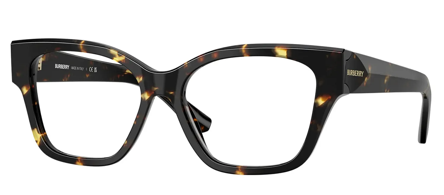 Burberry BE 2420 4106 Cat-Eye Plastic Havana Eyeglasses with Logo Stamped Demo Lenses