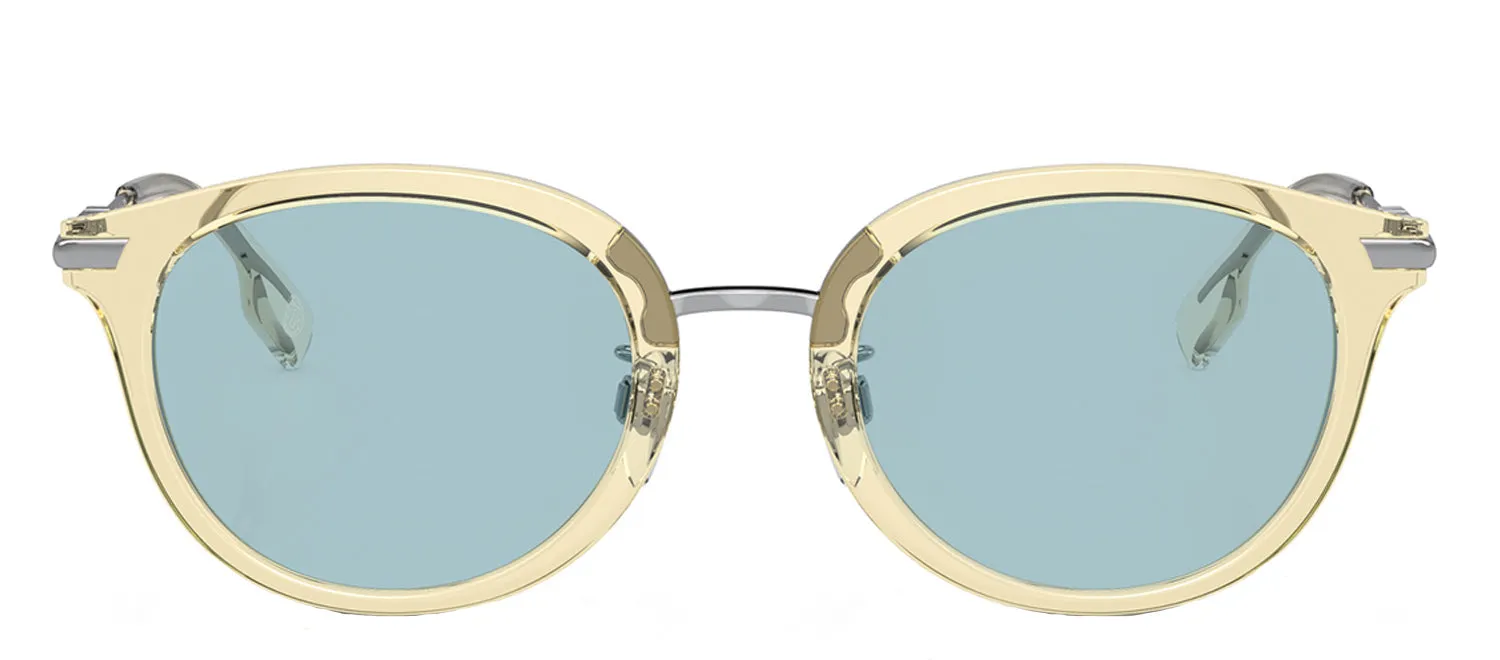 Burberry BE 4398D 407380 Round Plastic Yellow Sunglasses with Azure Standard Lens
