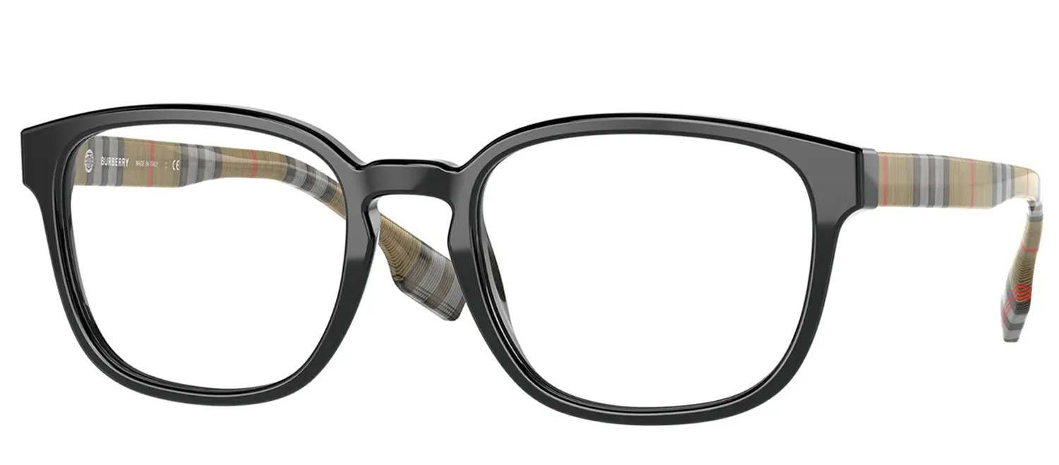 Burberry EDISON BE 2344 3952 Square Plastic Black Eyeglasses with Logo Stamped Demo Lenses