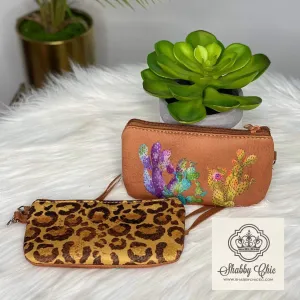 Cactus and Leopard wristlet