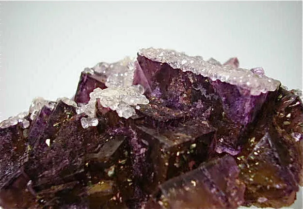 Calcite on Fluorite, Rosiclare Level Denton Mine, Ozark-Mahoning Company, Harris Creek District, Southern Illinois, Mined c. Late 1980-1981, Koster Collection #00651, Medium Cabinet 5.0 x 9.0 x 12.0 cm, $350.  Online 3/11. SOLD.