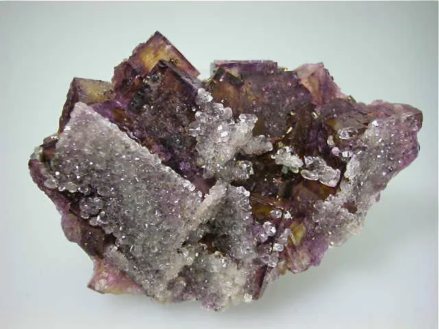 Calcite on Fluorite, Rosiclare Level Denton Mine, Ozark-Mahoning Company, Harris Creek District, Southern Illinois, Mined c. Late 1980-1981, Koster Collection #00651, Medium Cabinet 5.0 x 9.0 x 12.0 cm, $350.  Online 3/11. SOLD.