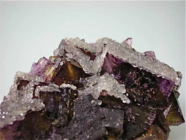 Calcite on Fluorite, Rosiclare Level Denton Mine, Ozark-Mahoning Company, Harris Creek District, Southern Illinois, Mined c. Late 1980-1981, Koster Collection #00651, Medium Cabinet 5.0 x 9.0 x 12.0 cm, $350.  Online 3/11. SOLD.