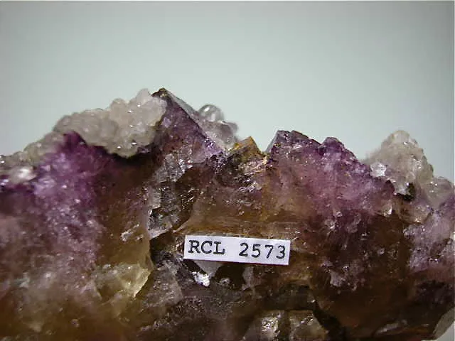 Calcite on Fluorite, Rosiclare Level Denton Mine, Ozark-Mahoning Company, Harris Creek District, Southern Illinois, Mined c. Late 1980-1981, Koster Collection #00651, Medium Cabinet 5.0 x 9.0 x 12.0 cm, $350.  Online 3/11. SOLD.