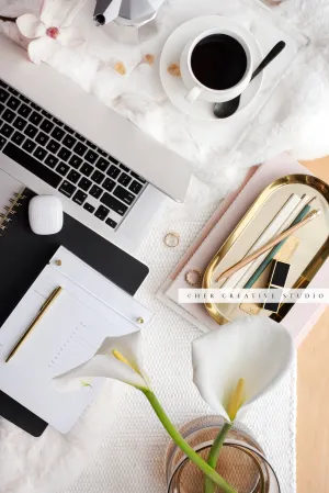 Calla Lillies and Laptop, Stock Photo