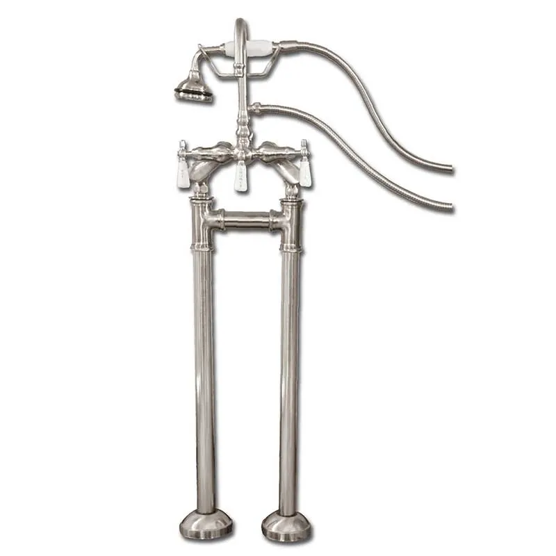 Cambridge Plumbing Freestanding H-Frame Supply Lines With Classic Gooseneck Faucet & Hand Held Shower Combo CAM-H-684 Brushed Nickel