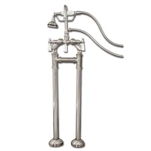 Cambridge Plumbing Freestanding H-Frame Supply Lines With Classic Gooseneck Faucet & Hand Held Shower Combo CAM-H-684 Brushed Nickel