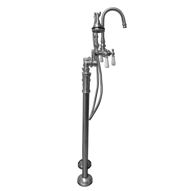 Cambridge Plumbing Freestanding H-Frame Supply Lines With Classic Gooseneck Faucet & Hand Held Shower Combo CAM-H-684 Chrome