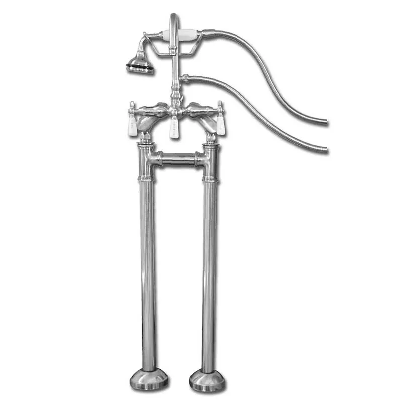 Cambridge Plumbing Freestanding H-Frame Supply Lines With Classic Gooseneck Faucet & Hand Held Shower Combo CAM-H-684 Chrome