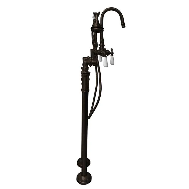Cambridge Plumbing Freestanding H-Frame Supply Lines With Classic Gooseneck Faucet & Hand Held Shower Combo CAM-H-684 Oil Rubbed Bronze