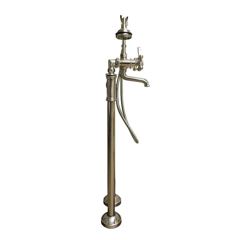Cambridge Plumbing Freestanding H-Frame Supply Lines With Classic Telephone Faucet & Hand Held Shower Combo - Brushed Nickel