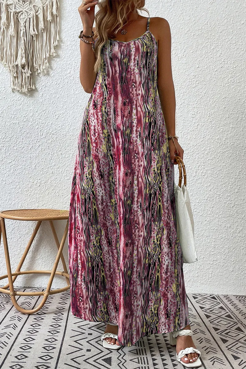 Casual College Print Patchwork O Neck Sling Dress Dresses