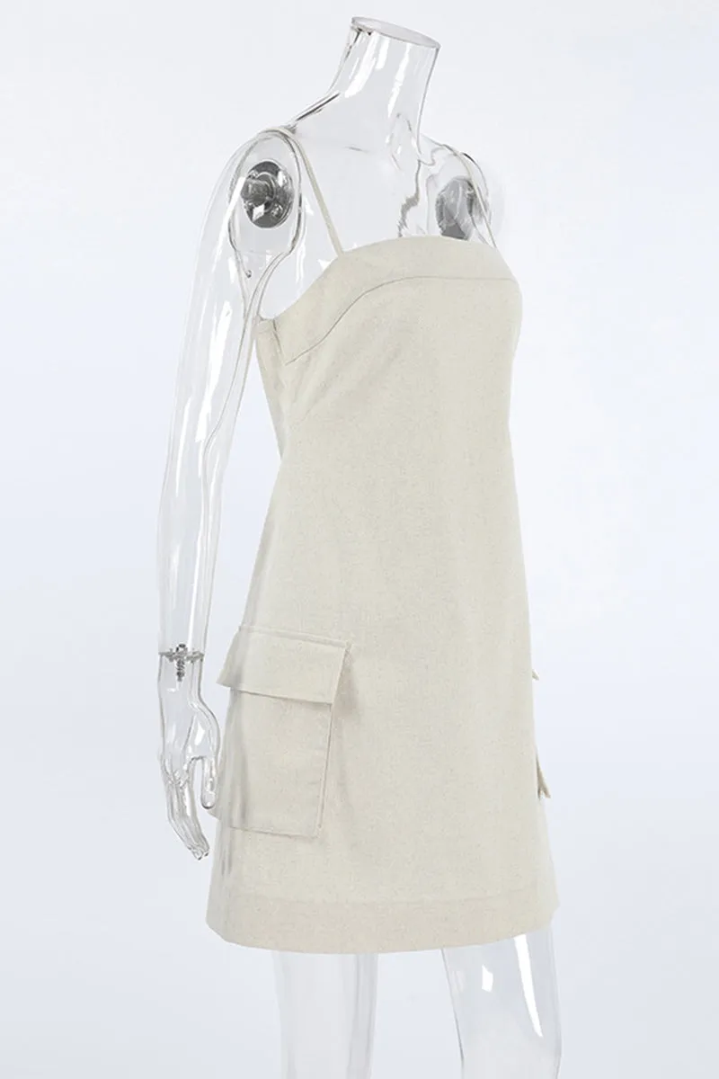 Casual Simplicity Solid Pocket Square Collar Sling Dresses