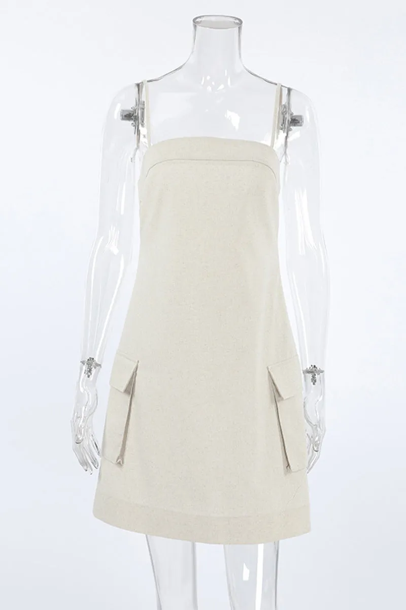 Casual Simplicity Solid Pocket Square Collar Sling Dresses