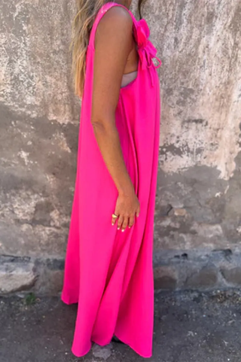 Casual Solid Color Flower Shape U Neck Sling Dresses