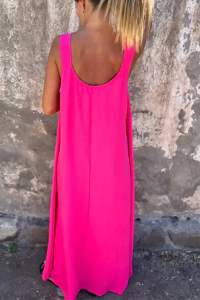Casual Solid Color Flower Shape U Neck Sling Dresses