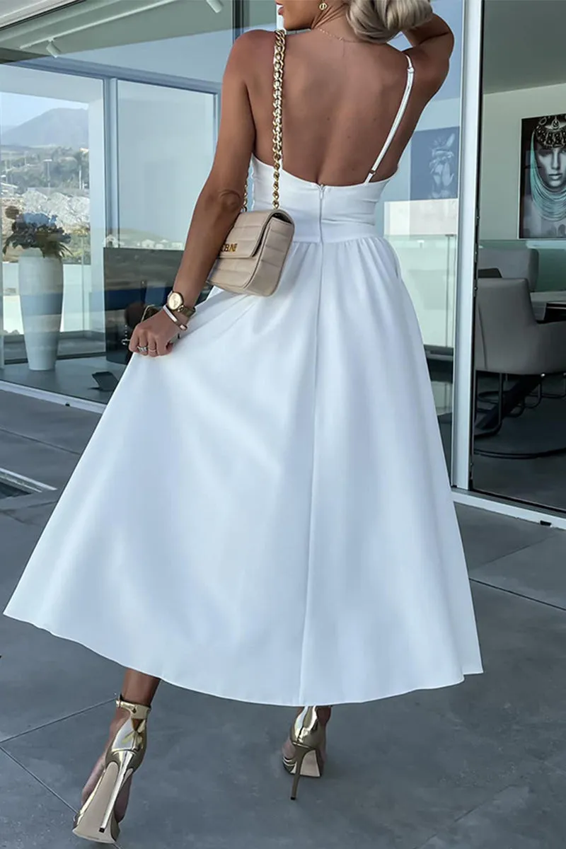 Casual Sweet Solid Slit V Neck Sling Dress Dresses