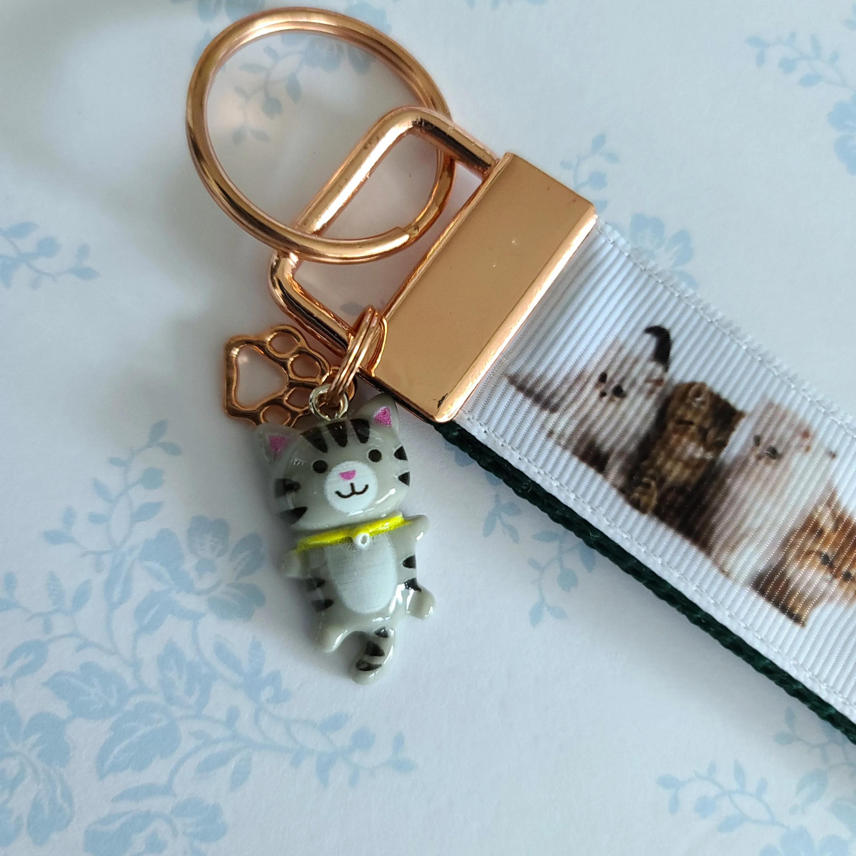 Cat Key Chain Fob on Rose Gold includes Cat Charm