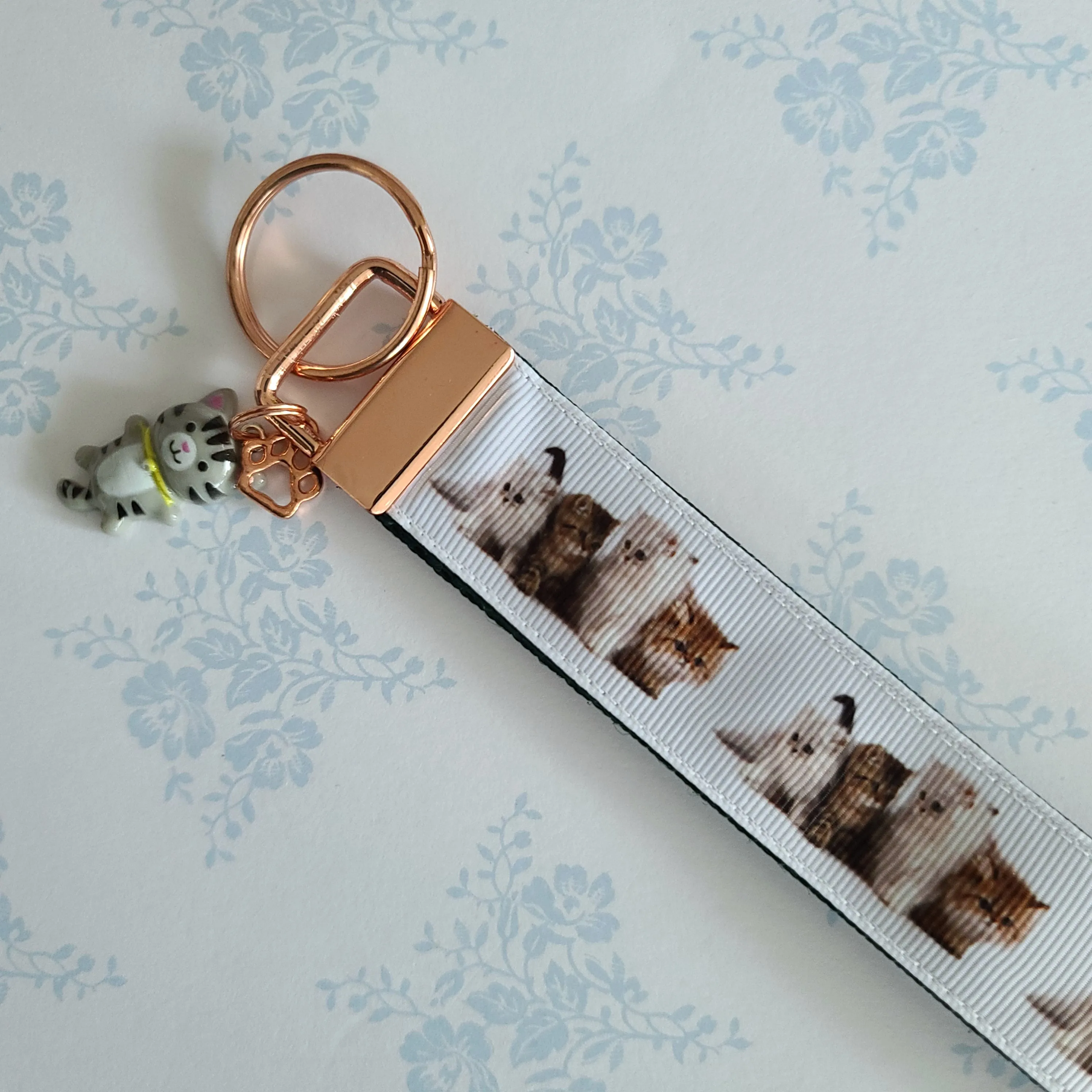 Cat Key Chain Fob on Rose Gold includes Cat Charm