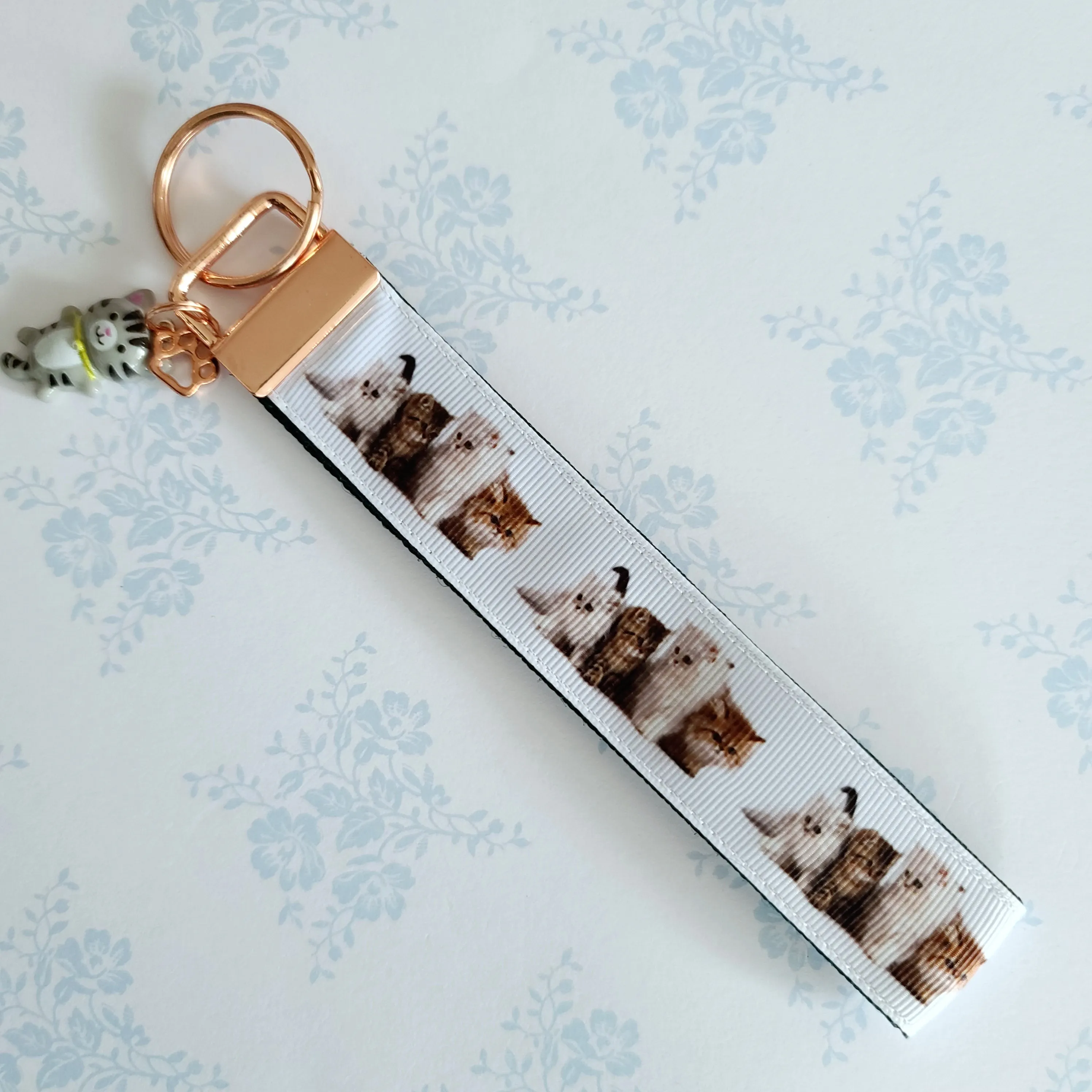 Cat Key Chain Fob on Rose Gold includes Cat Charm