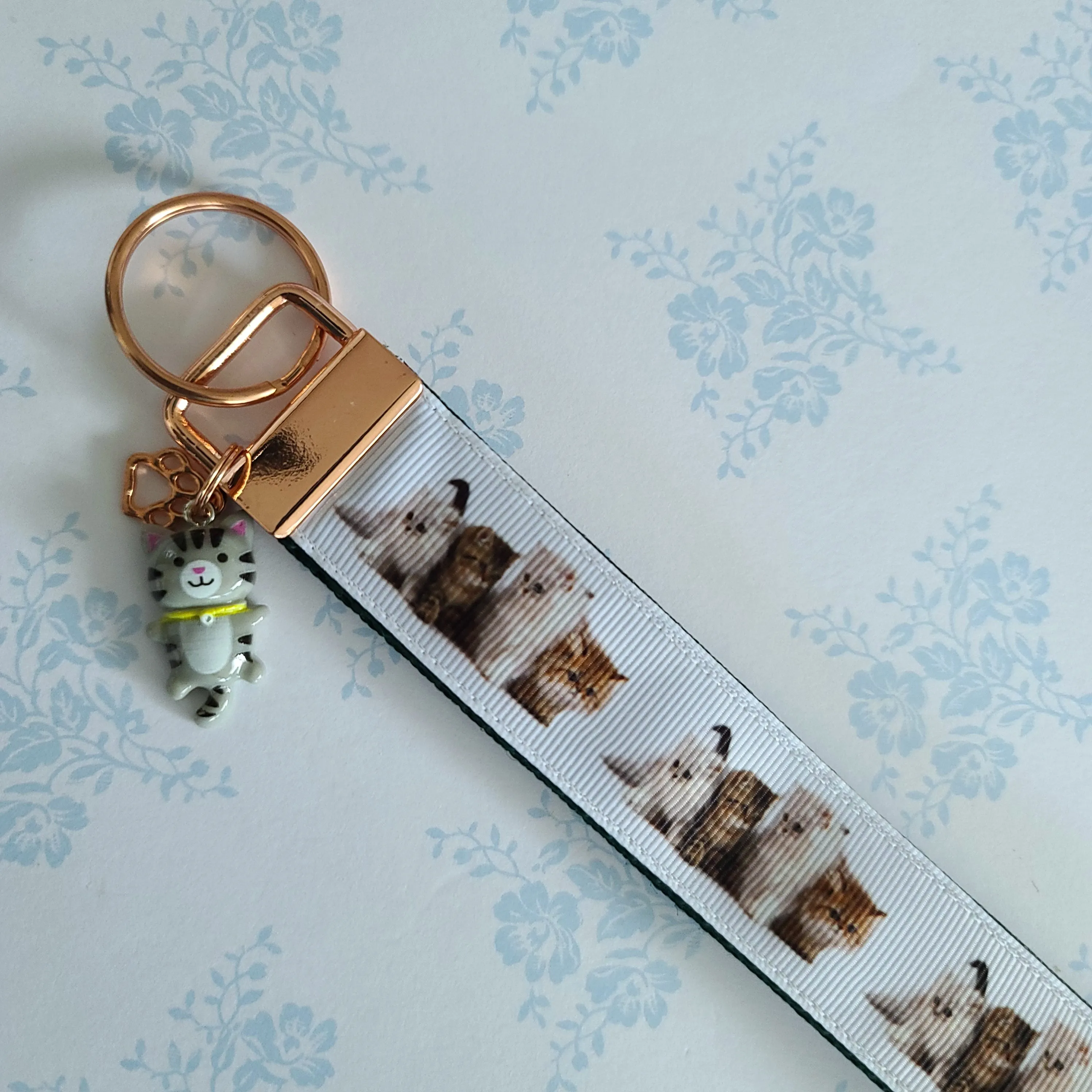 Cat Key Chain Fob on Rose Gold includes Cat Charm