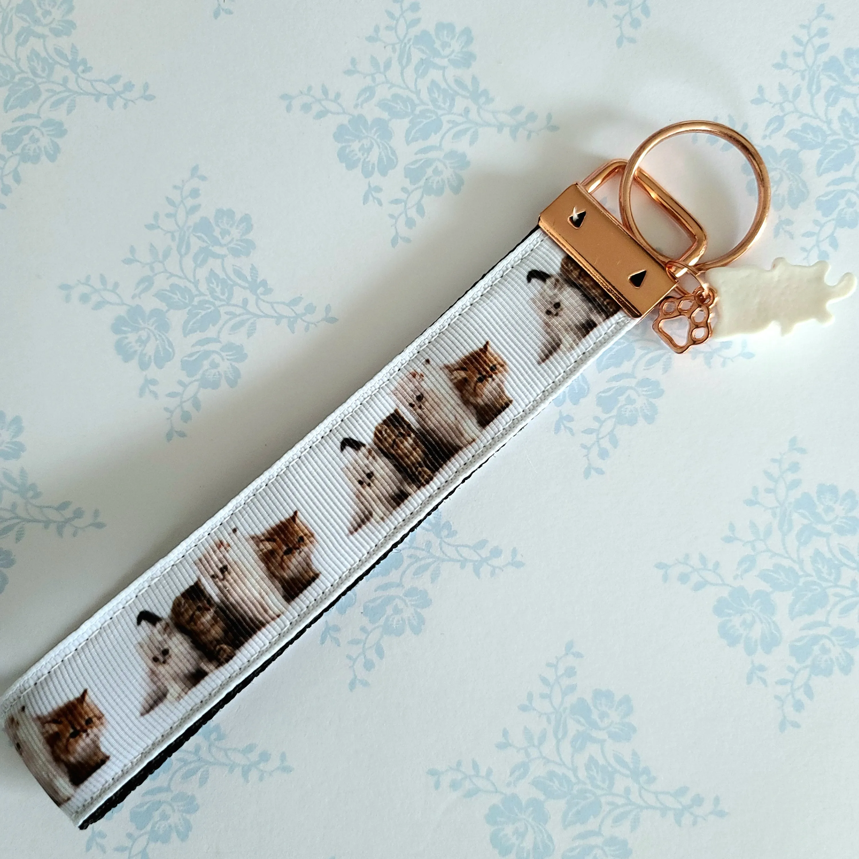 Cat Key Chain Fob on Rose Gold includes Cat Charm