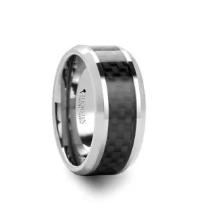CHALCIS Men's Black Carbon Fiber Inlaid Tungsten Carbide Ring - 10mm
