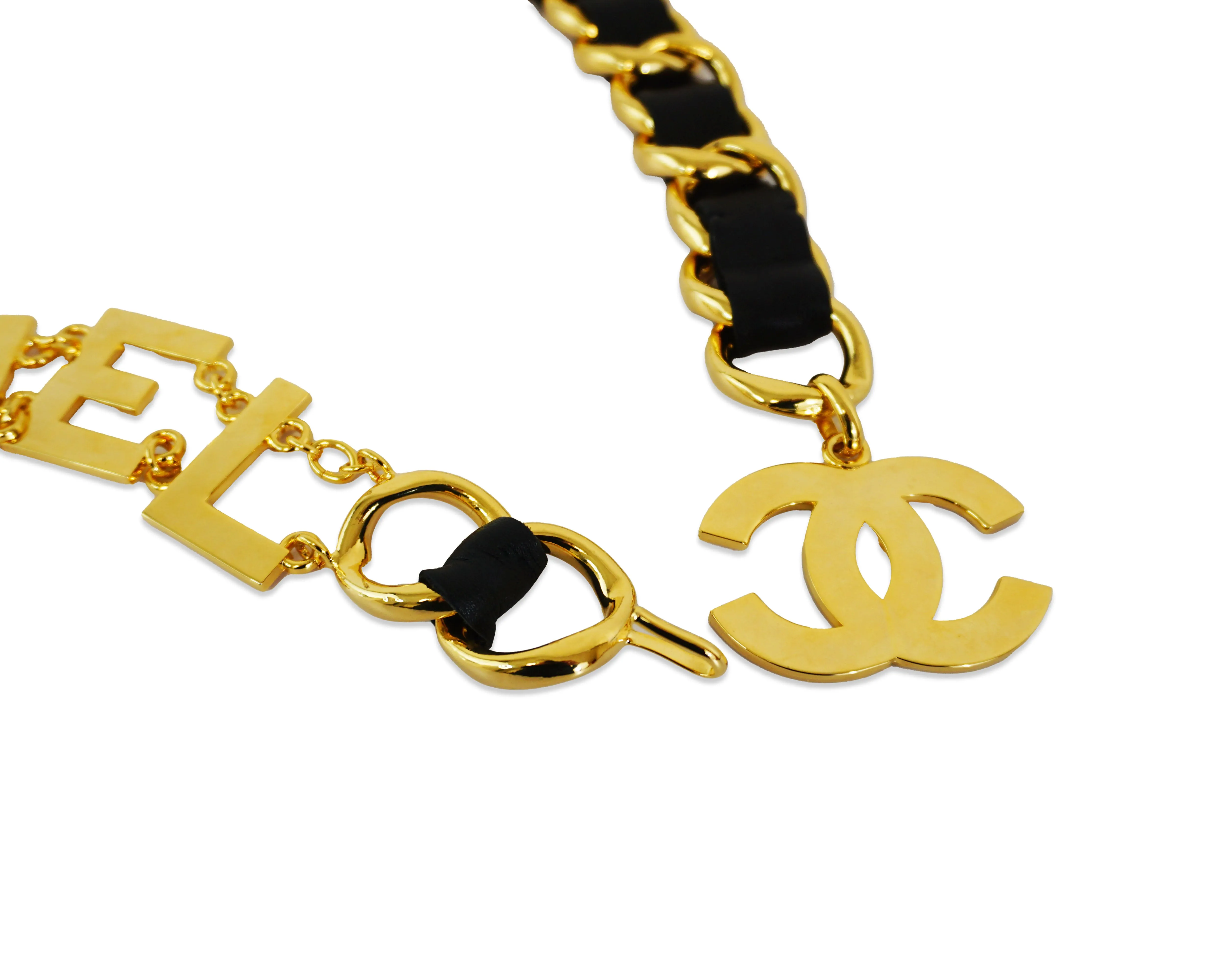 Chanel Vintage Rare XL “COCO CHANEL” Letter Leather Chain Belt