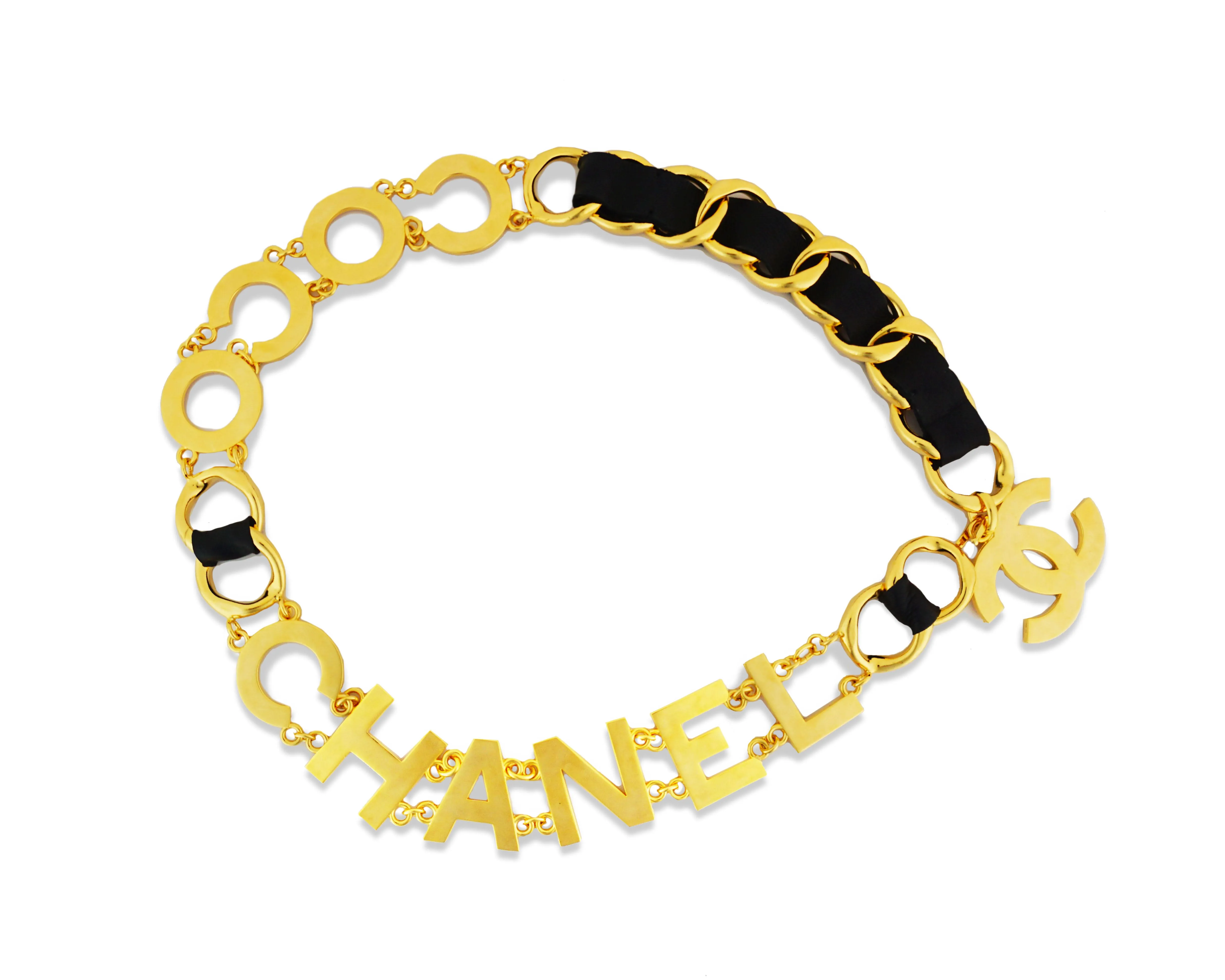 Chanel Vintage Rare XL “COCO CHANEL” Letter Leather Chain Belt