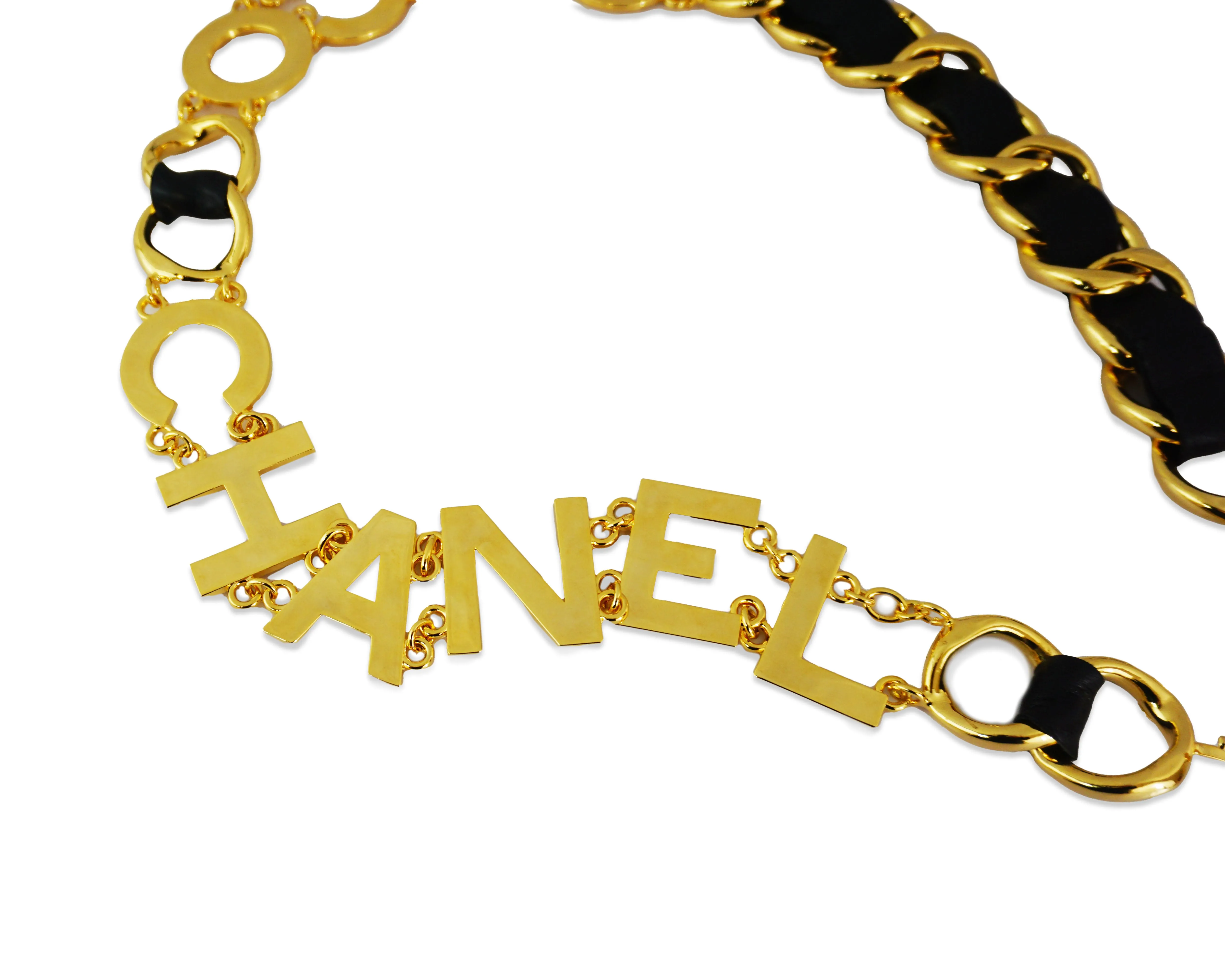 Chanel Vintage Rare XL “COCO CHANEL” Letter Leather Chain Belt