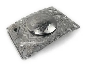 Charro Aztec & Flowered Western Belt Buckle - (Hebilla Charra Azteca Con Boton Y Herradura))