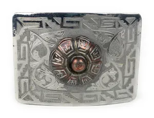 Charro Flowered Western Belt Buckle - (Hebilla Charra Floreada Con Boton De Rosa)