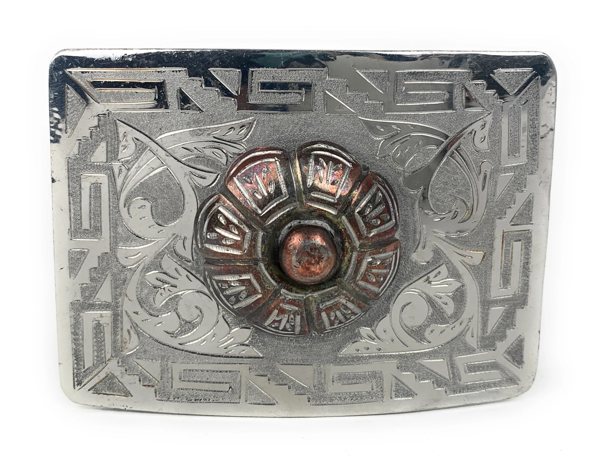 Charro Flowered Western Belt Buckle - (Hebilla Charra Floreada Con Boton De Rosa)