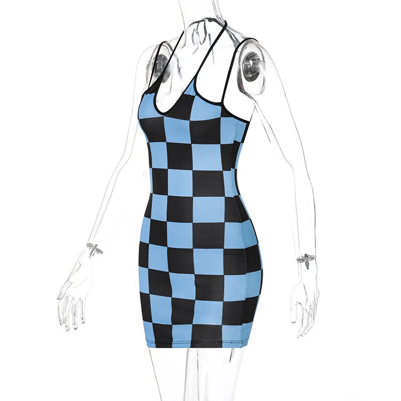 Check Print Halter Sling Dress ER5851
