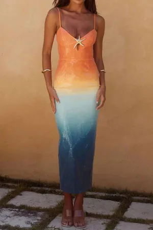 Chic Starfish Design Sequined Printed Sling Dress