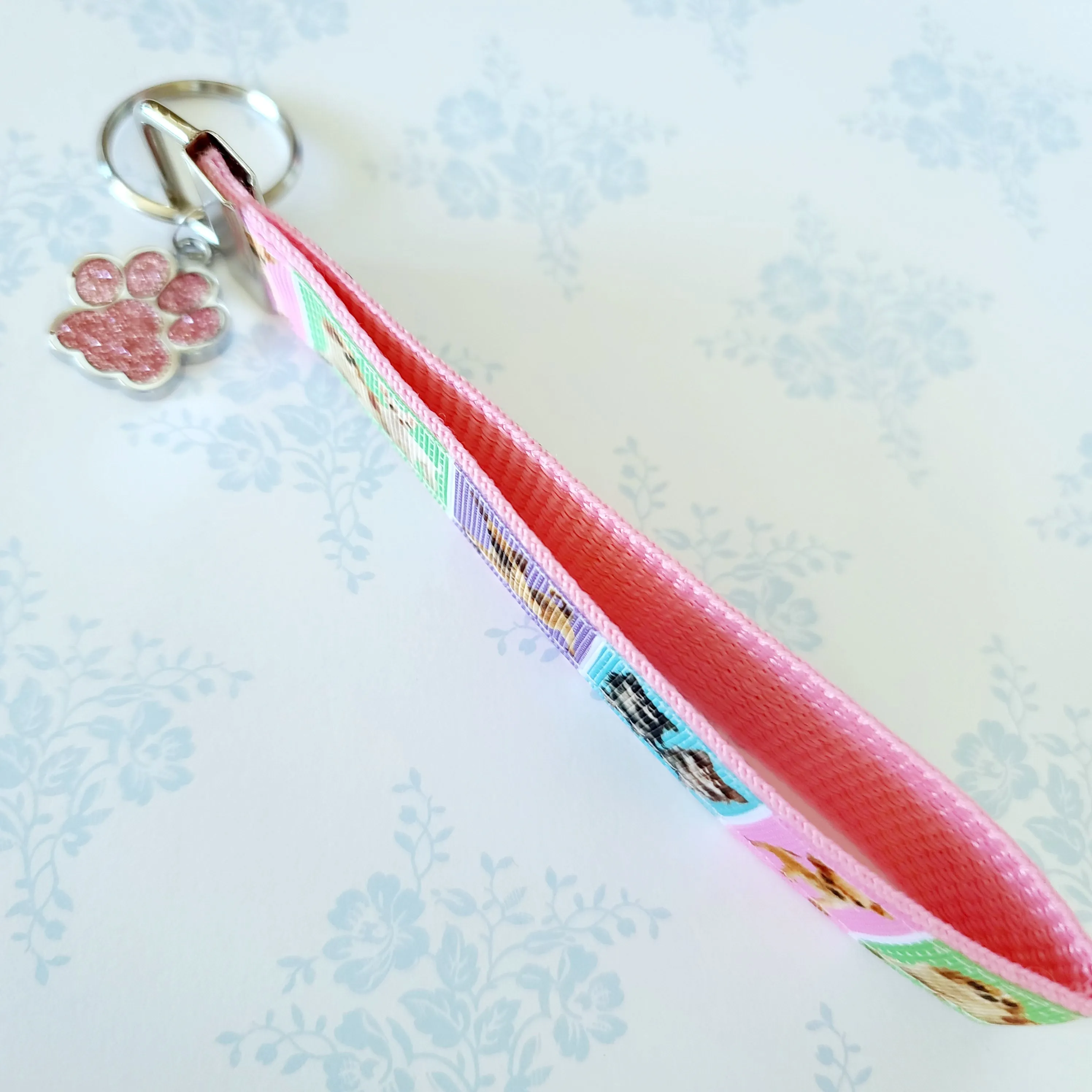 Chihuahua Silver Key Chain Fob with Glitter Paw Print Charm
