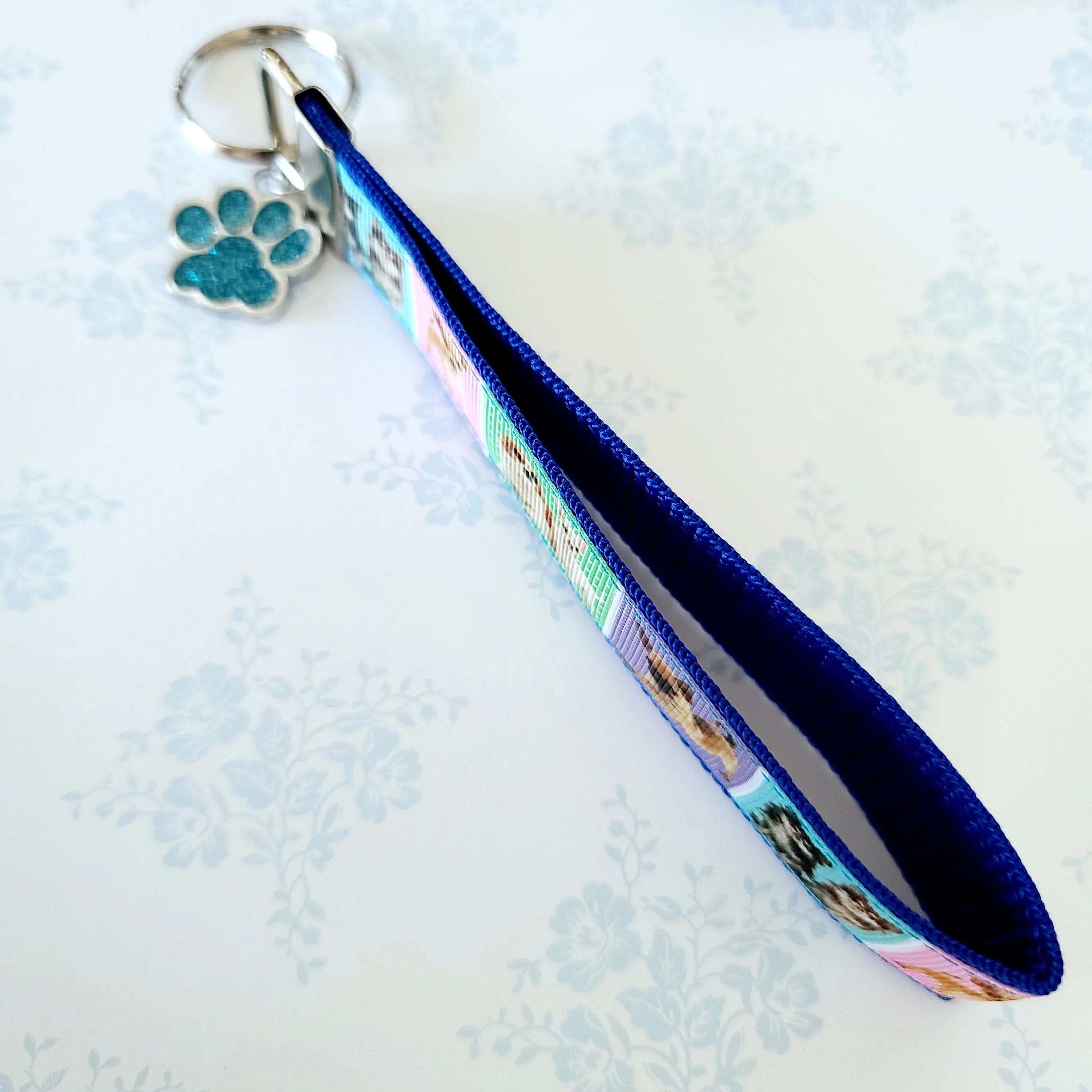 Chihuahua Silver Key Chain Fob with Glitter Paw Print Charm