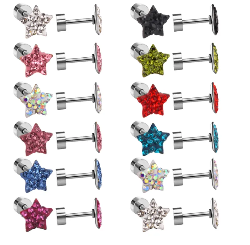 Children's Earrings:  Surgical Steel, Aqua CZ Star Screw Back Earrings