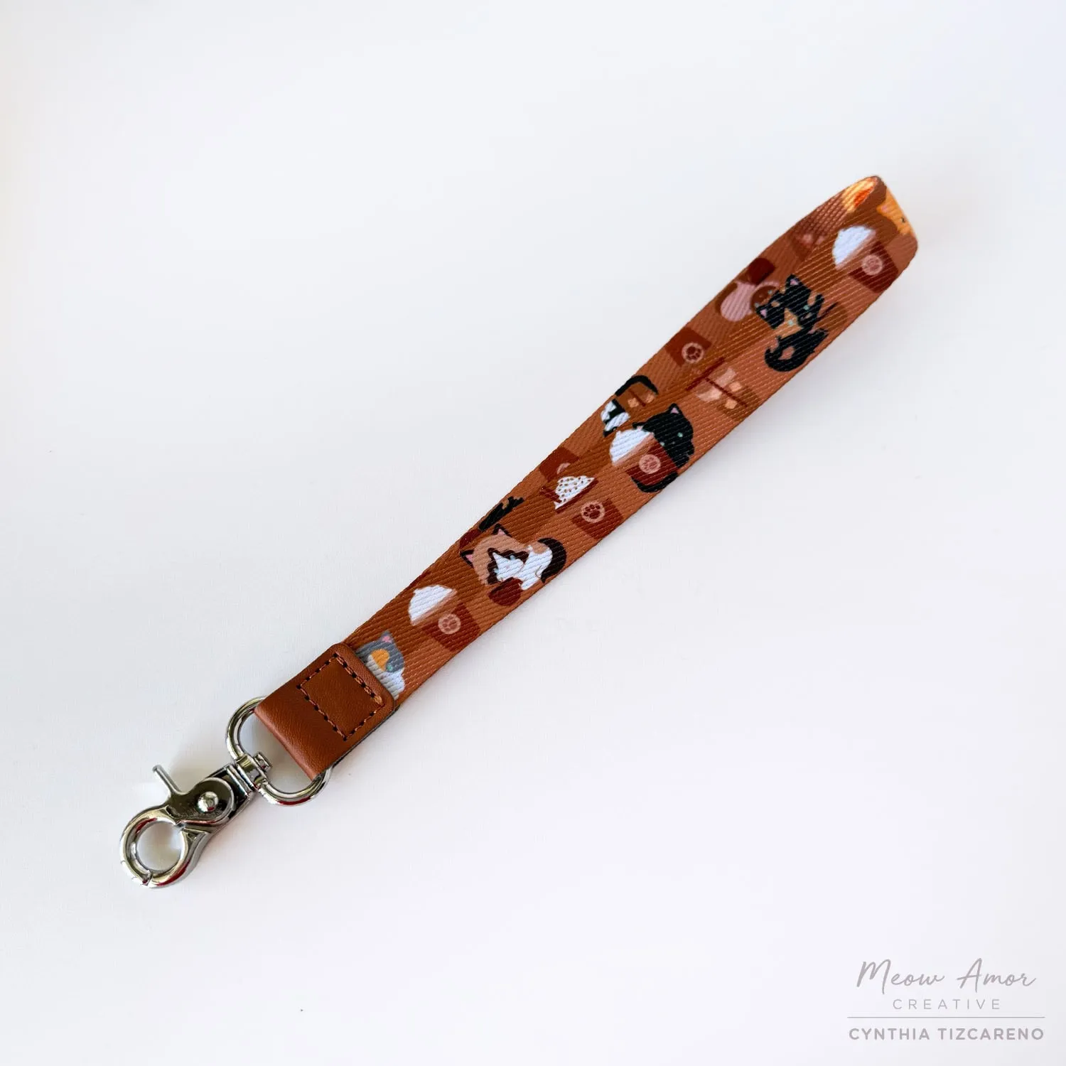 Coffee Cat Wristlet Lanyard