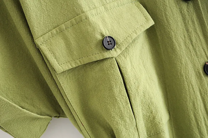 Collar-breasted belt dress fruit green