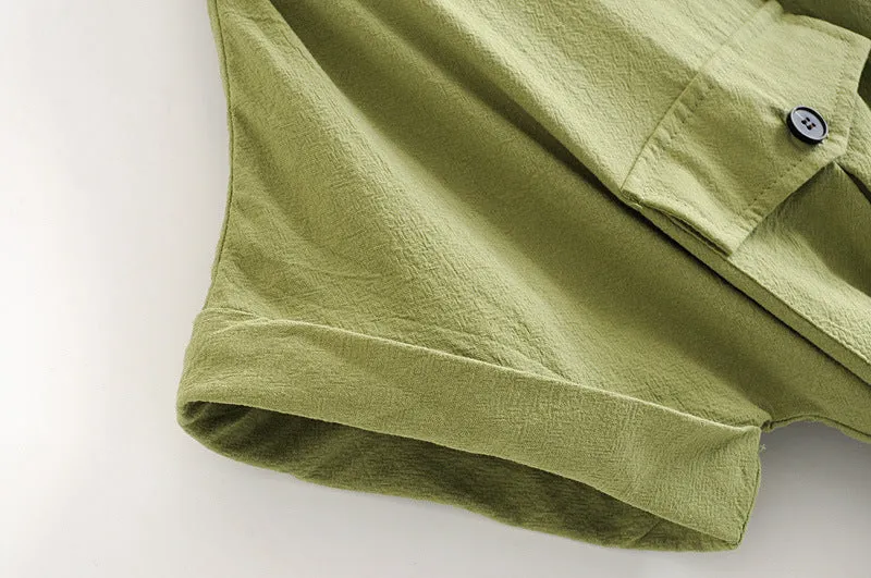 Collar-breasted belt dress fruit green