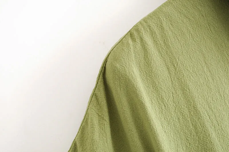 Collar-breasted belt dress fruit green