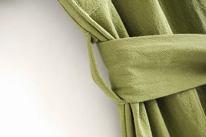 Collar-breasted belt dress fruit green