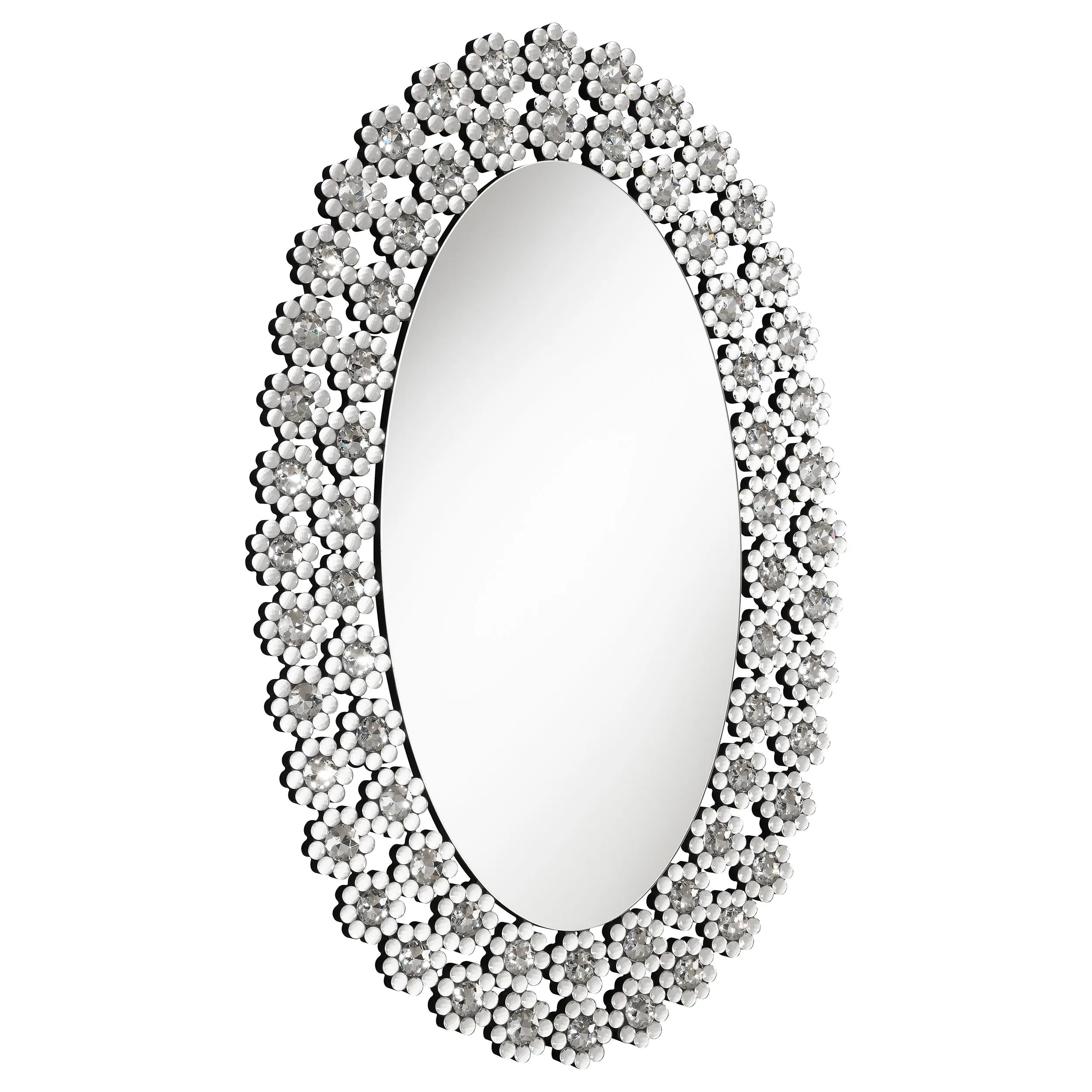 Colleen 31 x 47 Inch Oval Wall Mirror Crystal Flowers Silver